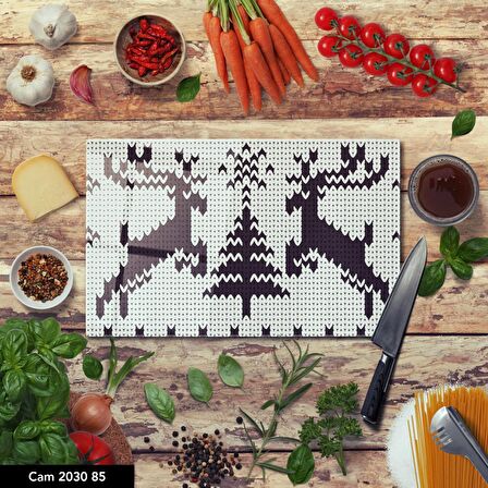 ANTİBAKTERİYEL CAM KESME TAHTASI | BASKILI KESİM TABLASI | 25x35 cm